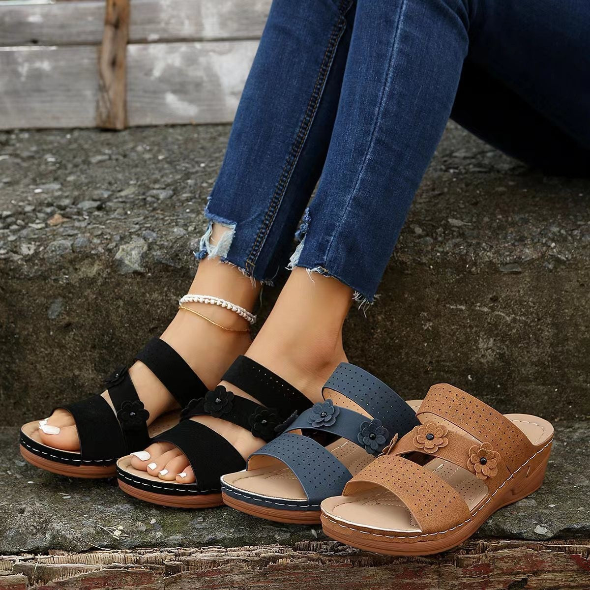 Sandalias con plataforma de cuña y playa de talla grande