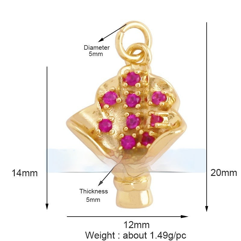 Pure Copper Micro-inlaid Color Flower Zircon Hollow Glossy Flower Listing