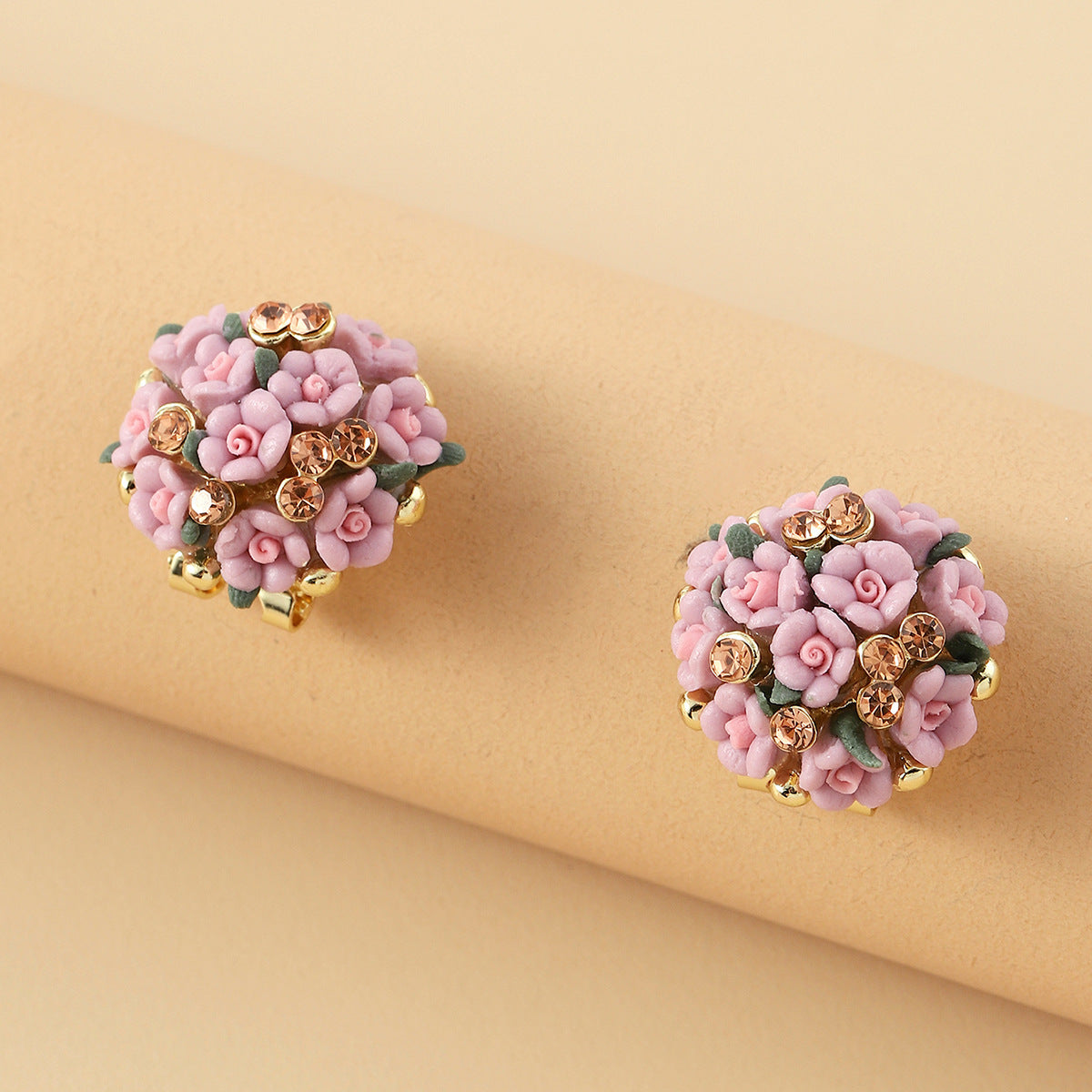 Romantic Ceramic Flower Rose Diamond Metal Alloy Earrings