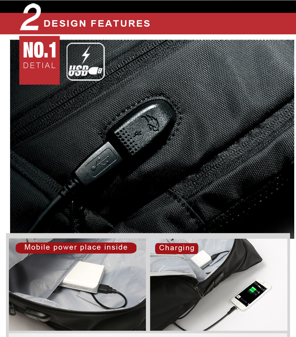 Sac à dos d'affaires étanche de grande capacité avec chargement USB