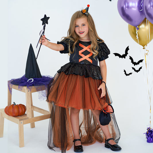 Vestido de fiesta de disfraces de bruja para niñas de Halloween
