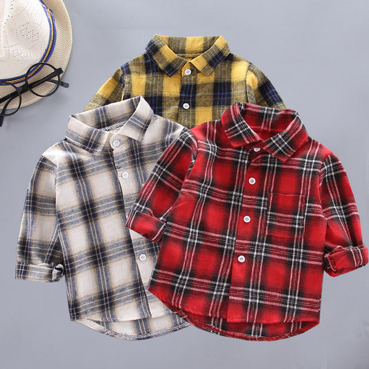 Chemises à carreaux pour garçons et filles, Style coréen, manches longues à revers ample