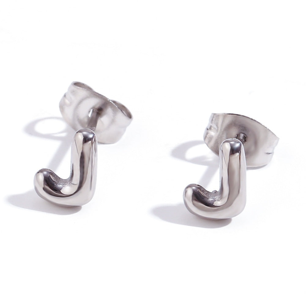 Titanium Steel Earrings 18K Gold Mini Alphabet Letter Earrings Women