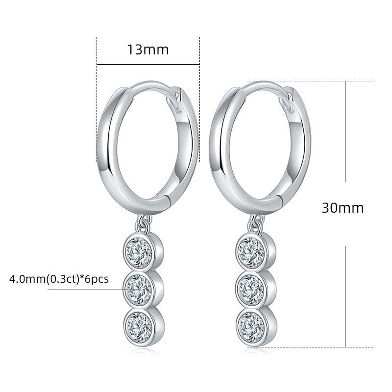 Boucles d'oreilles à la mode Moissanite en argent Sterling 925 plaqué or 18 carats, élégantes boucles d'oreilles à bulles à trois pierres