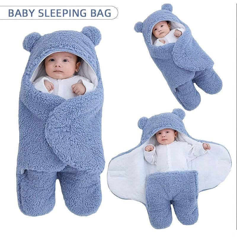 Sac de couchage d'hiver pour bébé, sac de couchage imprimé ours, adapté aux bébés âgés de 0 à 10 mois, tapis de sieste doux avec oreiller amovible