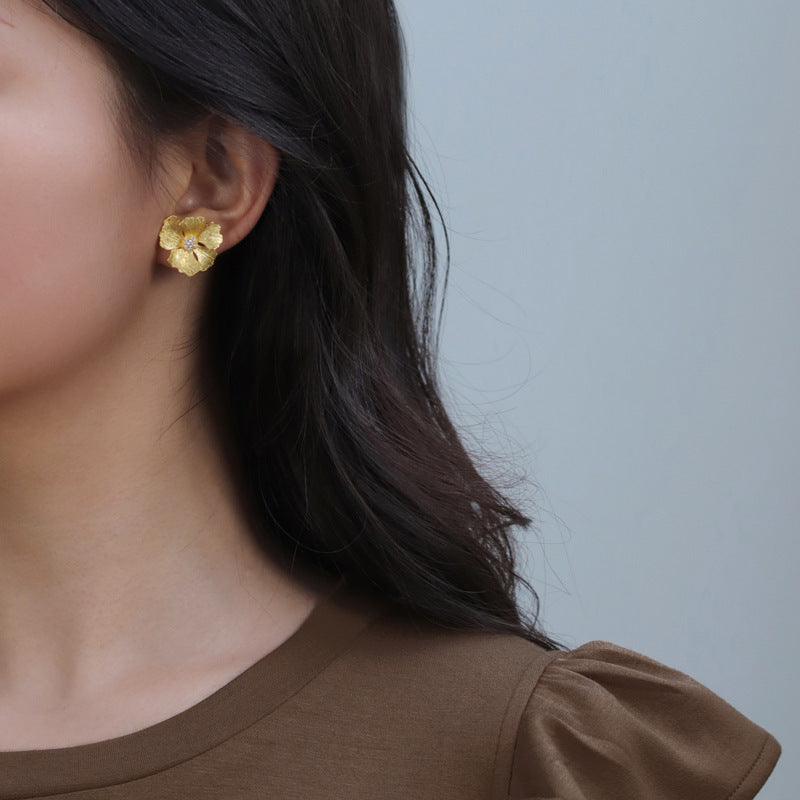 Boucles d'oreilles fleur de pivoine de haute qualité de style français en argent sterling