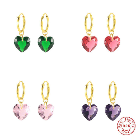 Pendientes de cristal personalizados de moda creativos de lujo ligeros en forma de corazón