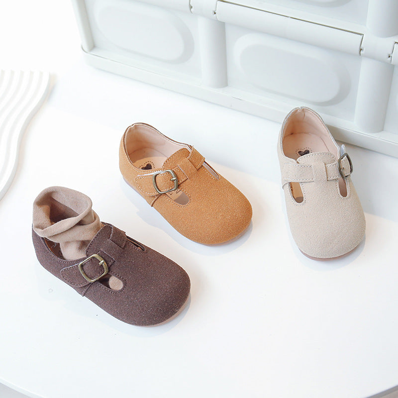 Chaussures pour enfants plates rétro polyvalentes petites chaussures en cuir