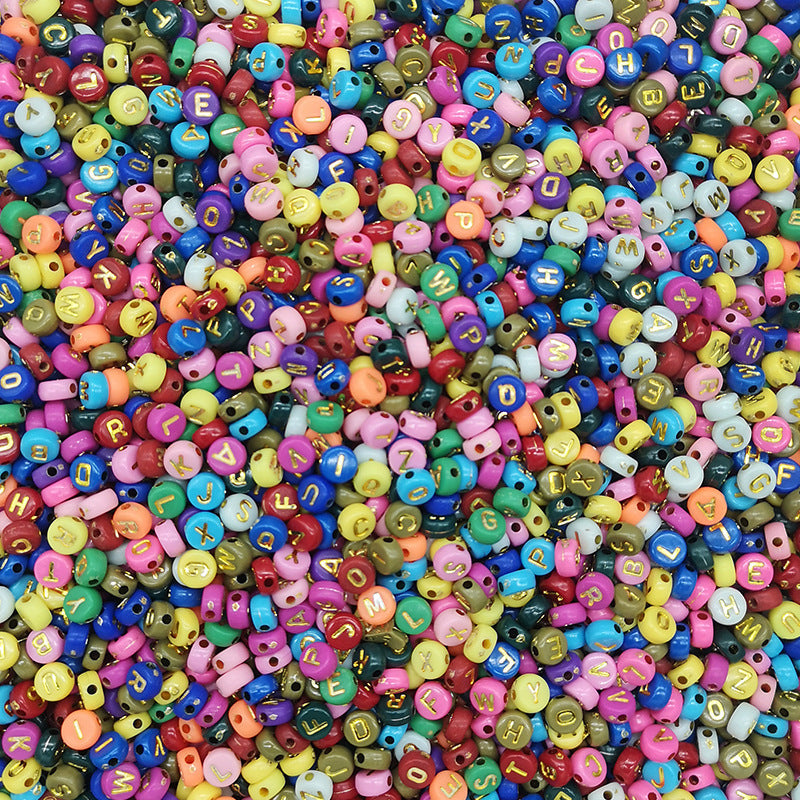Acrylic Letter Beads Chocolate Color Flat Round Color English Letter Bead Accessories