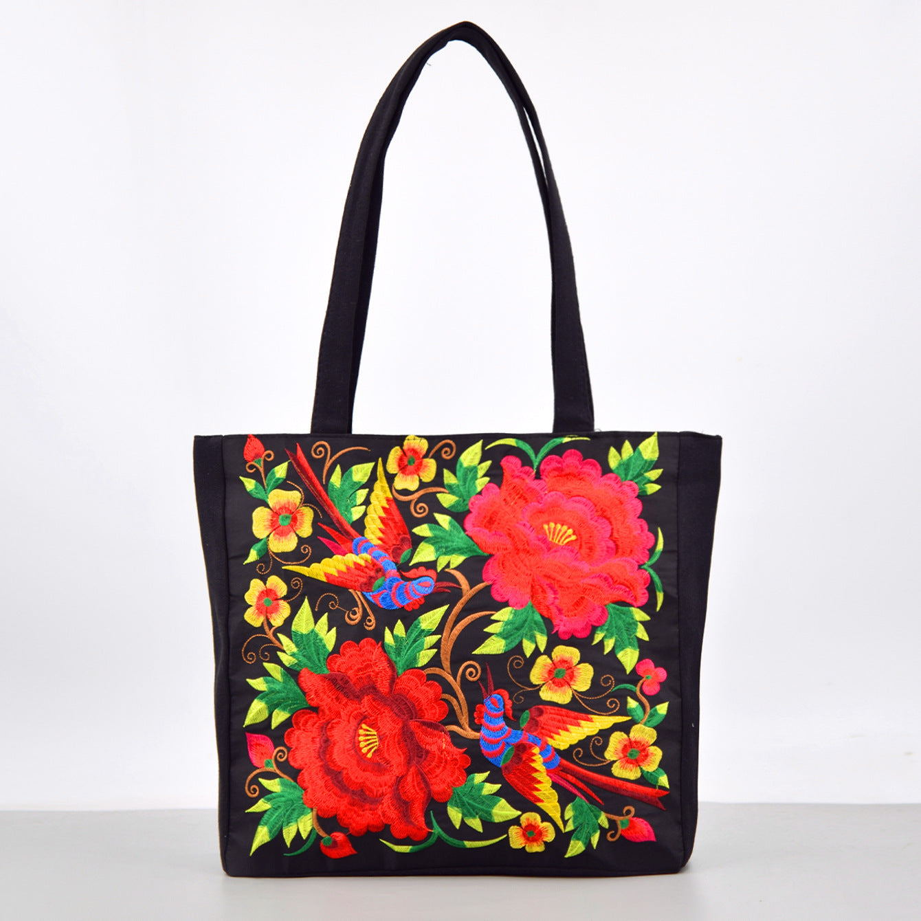 Sac à bandoulière brodé de style ethnique, sac de courses portable de grande capacité