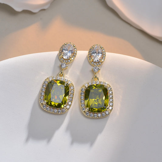 Boucles d'oreilles en zirconium olive rétro élégantes pour femmes