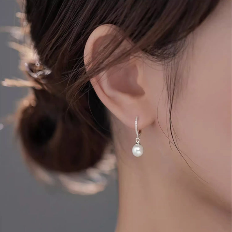 Boucles d'oreilles en argent sterling 925 avec perles et clip d'oreille pour femme