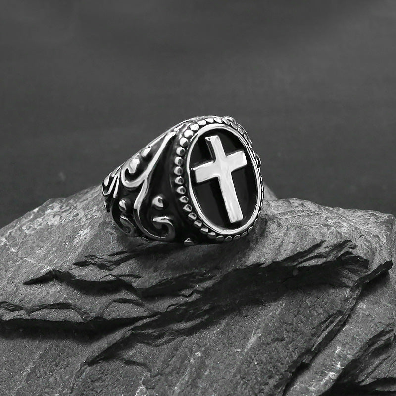 Titanium Steel Personality Vintage Cross Men's Ring