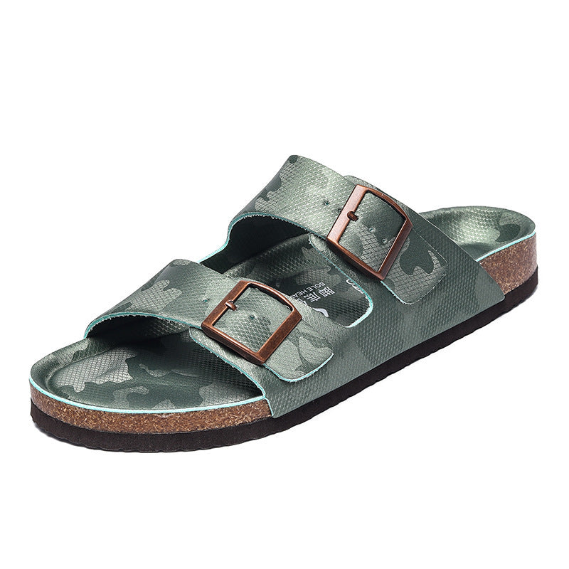 Pantoufles à plateforme en cuir givré pour hommes et femmes, pantoufles à Double boutonnage à deux mots