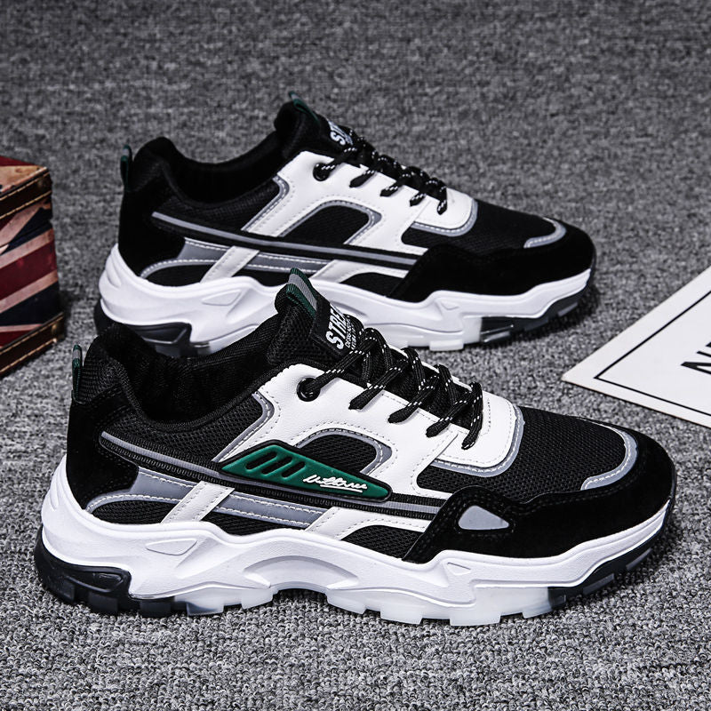 Baskets à lacets noires et blanches pour hommes, chaussures d'extérieur en maille respirantes, légères, de course, de sport