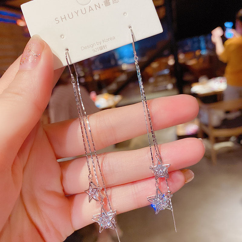 Boucles d'oreilles suspendues cinq étoiles en Zircon, super fée, plus que frangées