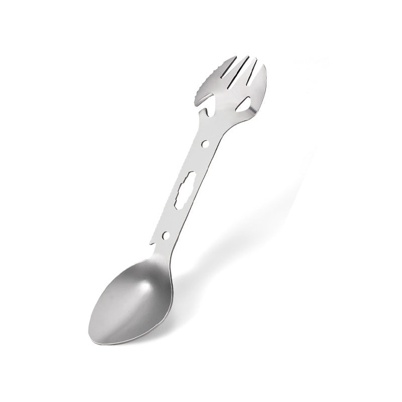 Fourchette multifonctionnelle en acier inoxydable, cuillère, vaisselle, ouvre-bouteille combiné, équipement de survie