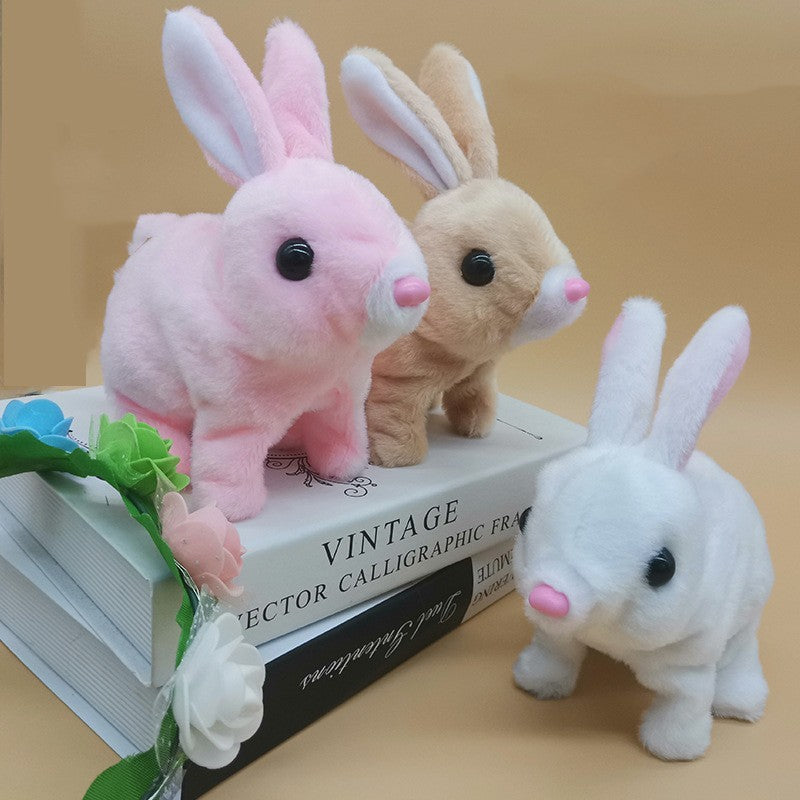 Jouets de lapin blanc électrique en peluche pour animaux de compagnie de simulation