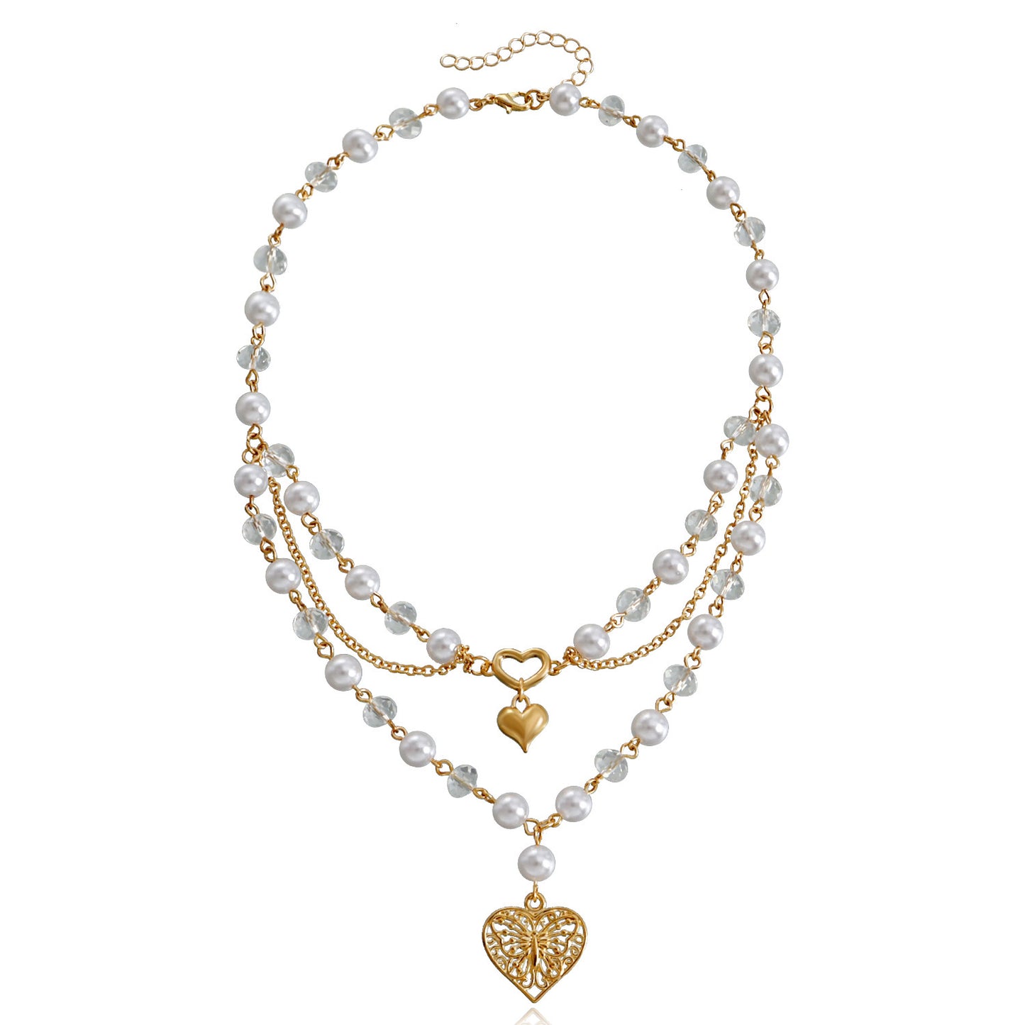 Collar de perlas brillantes de doble capa