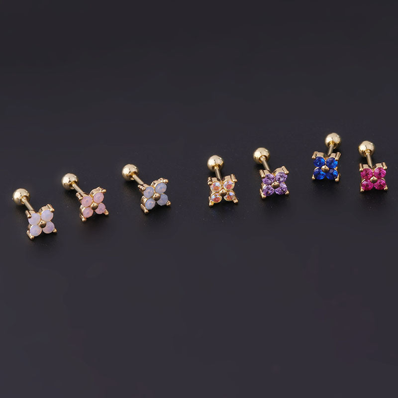 Titanium Steel Thin Rod Protein Color Zircon Ear Bone Stud