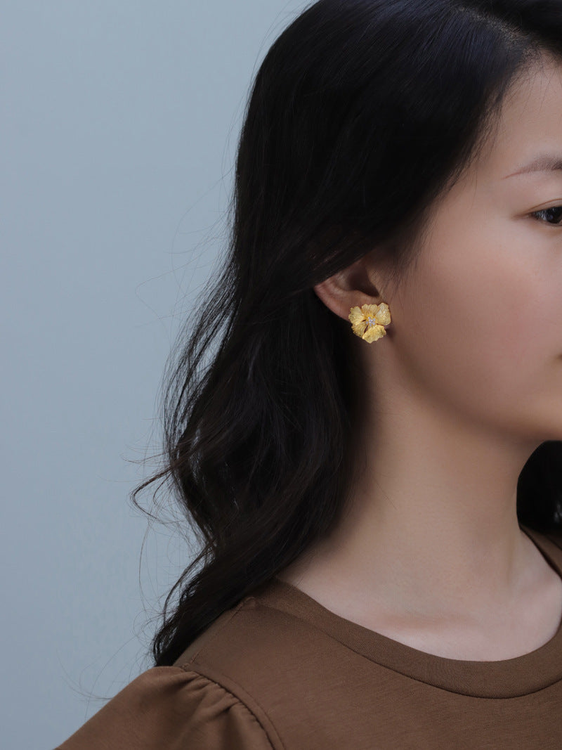 Boucles d'oreilles fleur de pivoine de haute qualité de style français en argent sterling