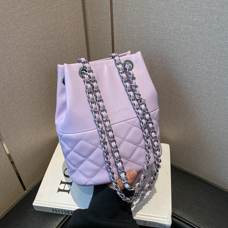 Bolso cruzado tipo cubo con un solo hombro y textura de diamante para mujer, estilo coreano, sencillo