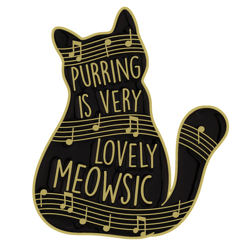 Broche en alliage de notes de piano de chat noir mignon