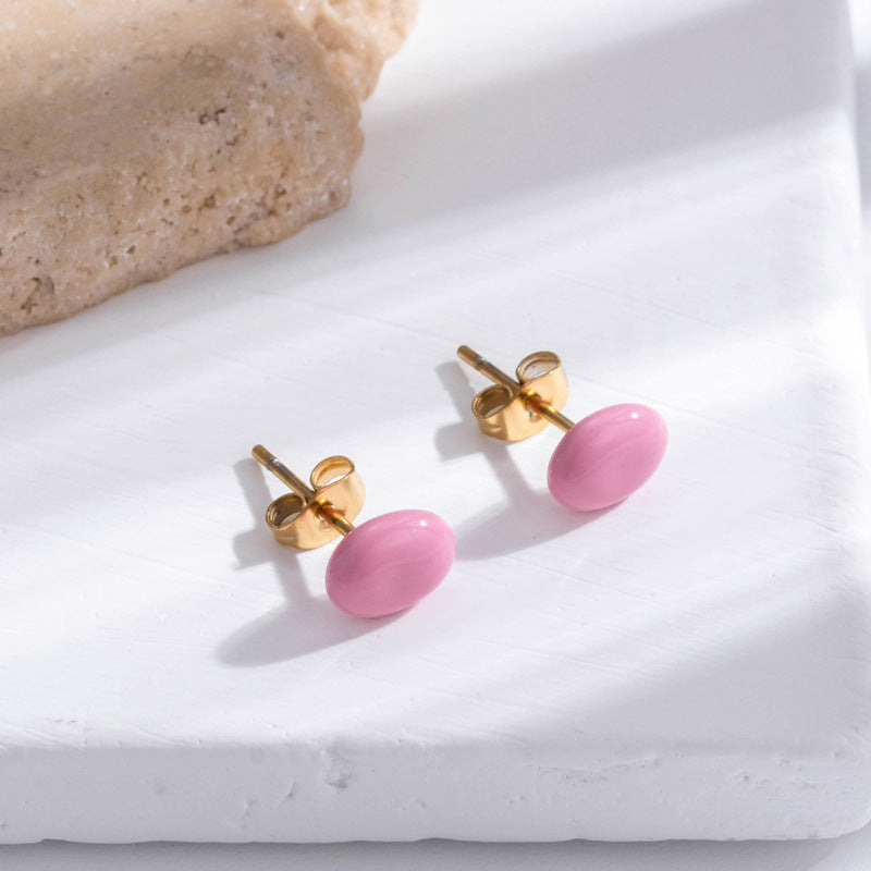 Mini bonnet de couleur assorti à tout, boucles d'oreilles à clous en acier inoxydable, petite Dopamine, grâce raffinée