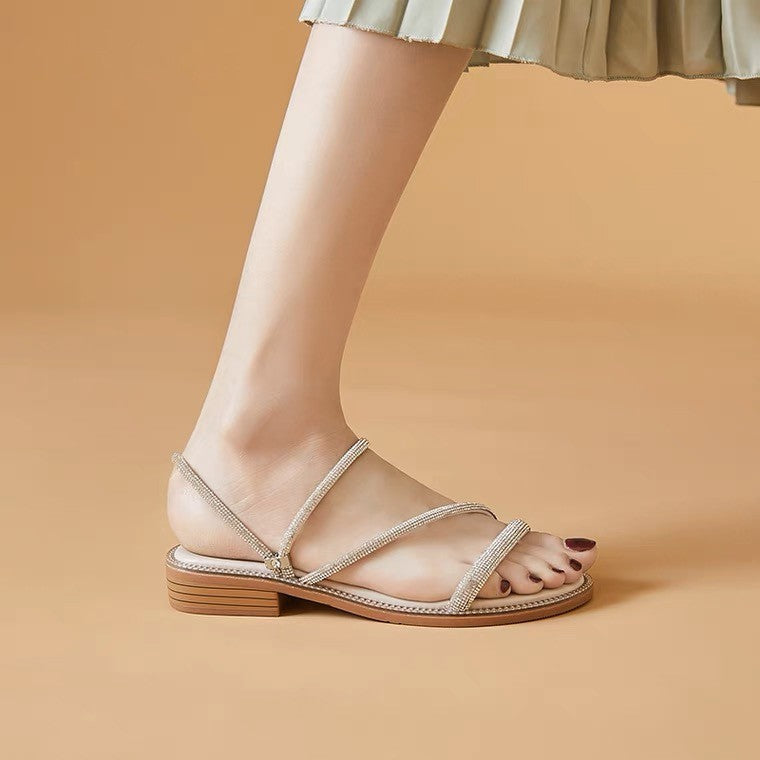 Women's Summer Rhinestone Low Heel Fashion Sandals
