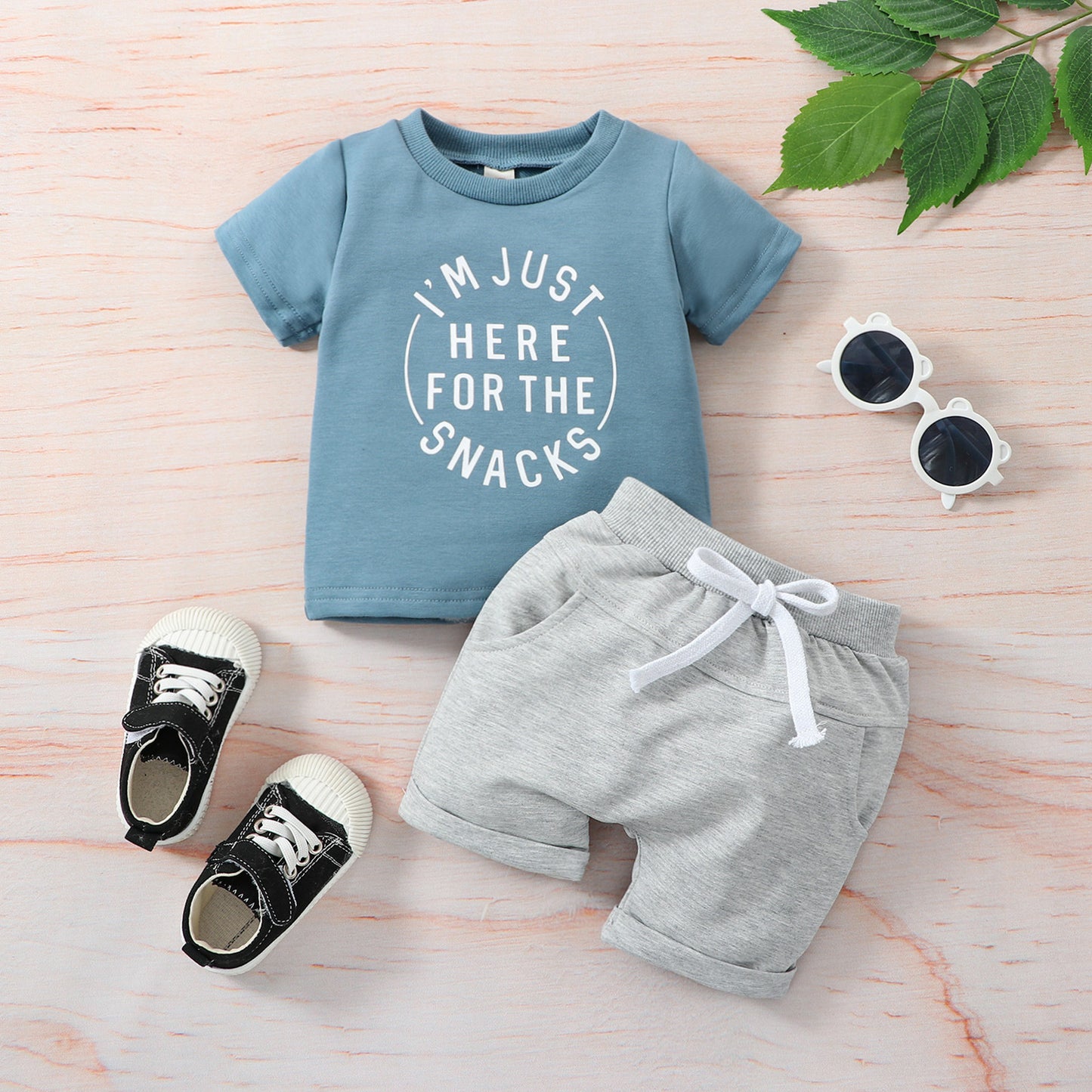 Vêtements de printemps et d'été pour bébé, vêtements de Style occidental, chemise avec lettres imprimées, short de couleur unie