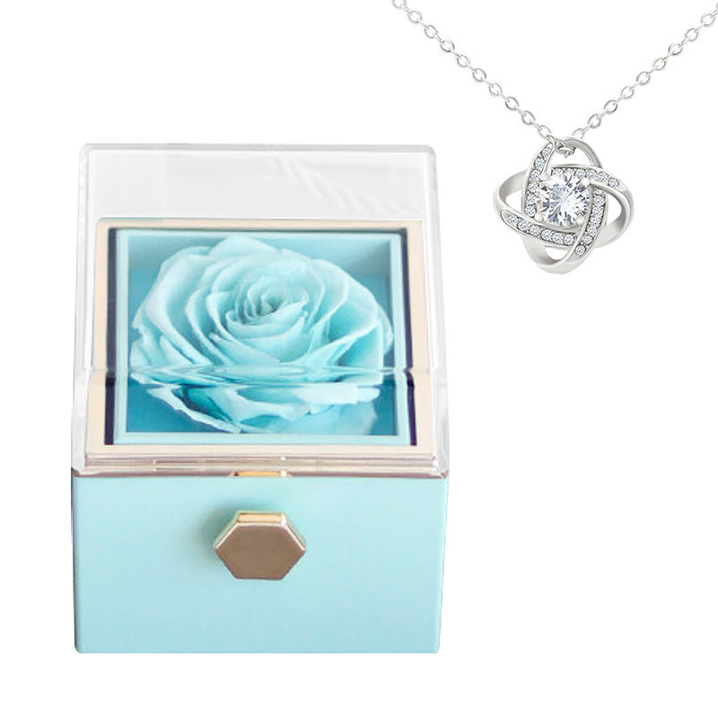 Rotatable Preserved Fresh Flower Necklace And Rose Box Suit