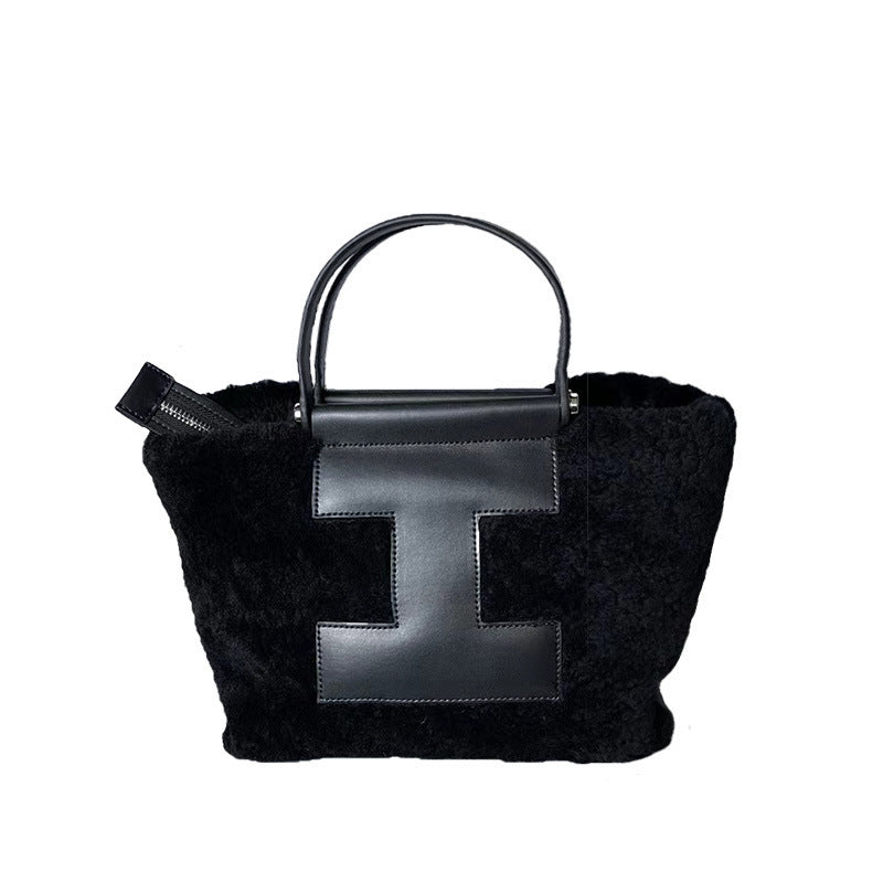 Sac à main en laine et cuir véritable, épaule de banlieue