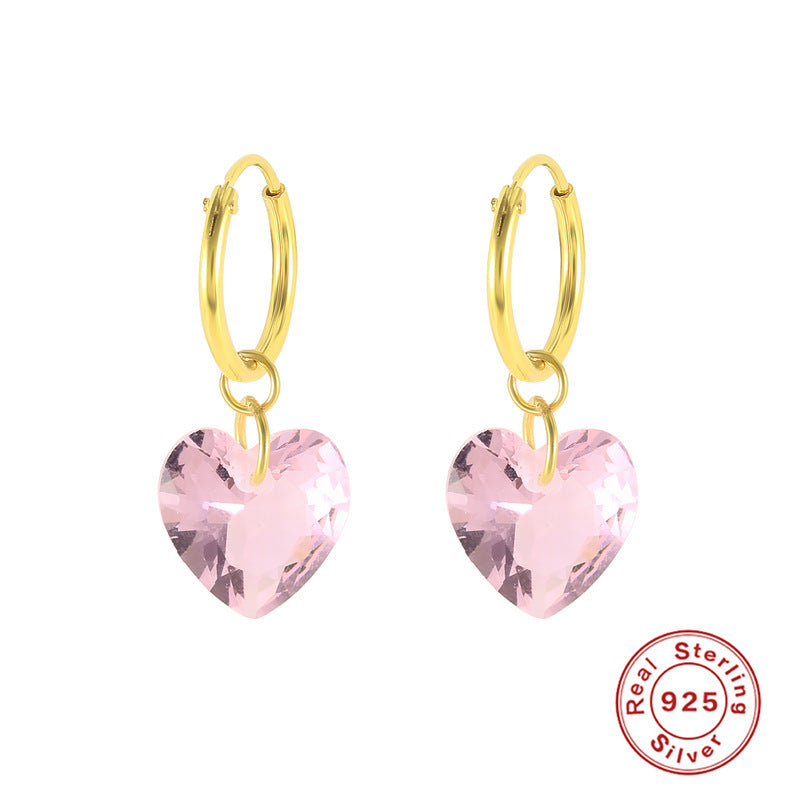 Pendientes de cristal personalizados de moda creativos de lujo ligeros en forma de corazón