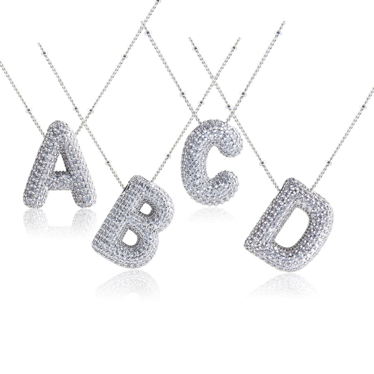 European And American Letter Necklace Inlaid With Zircon Hollow Copper White Gold Plated