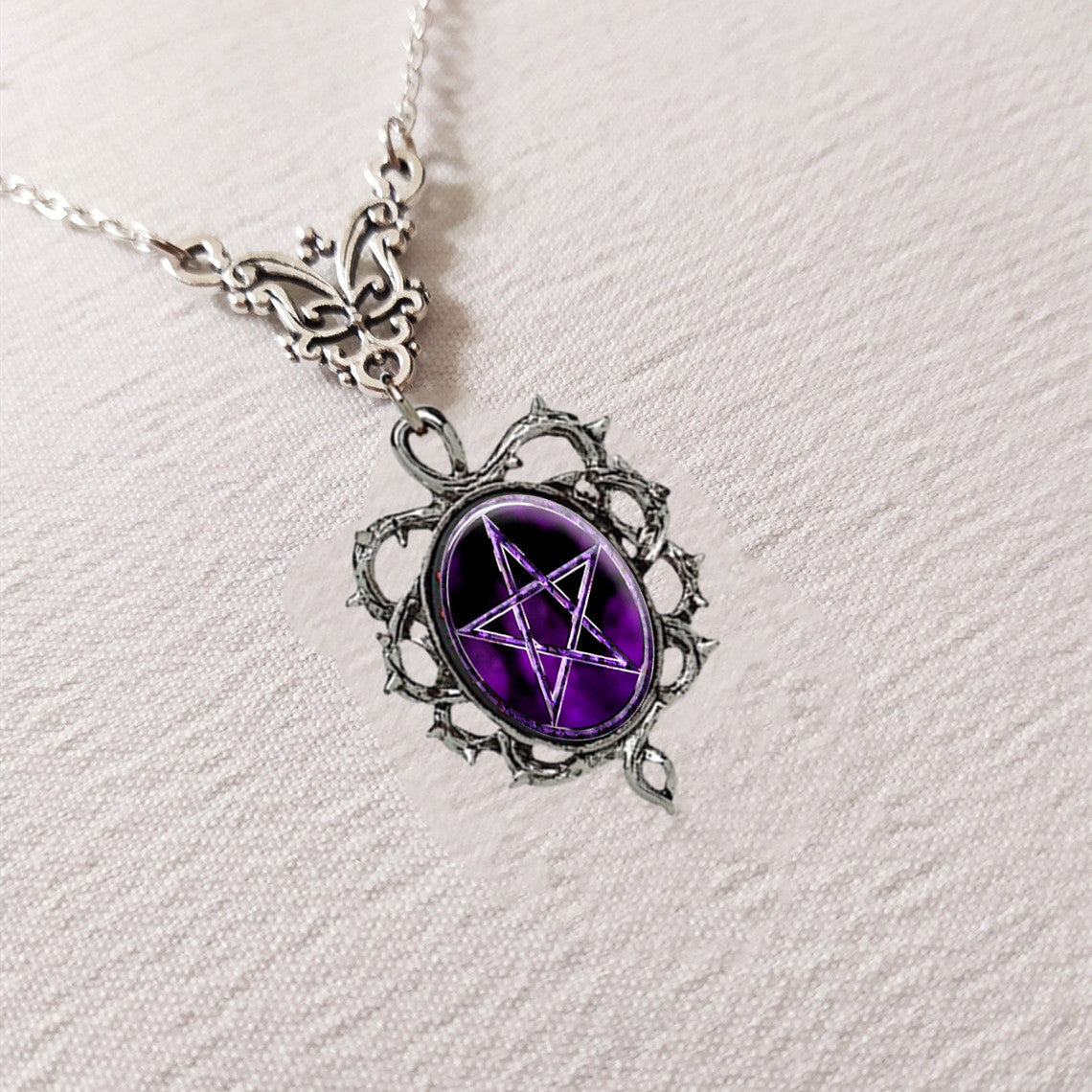 Purple Pentagram Pendant Necklace Frame Thorns Hip Hop Gothic Punk