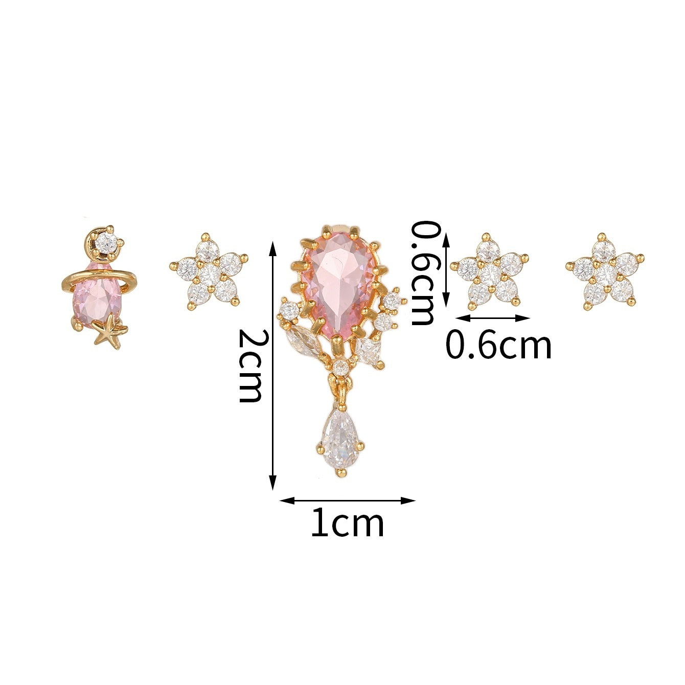 Ensemble de cinq pièces de clous d'oreilles en zircon