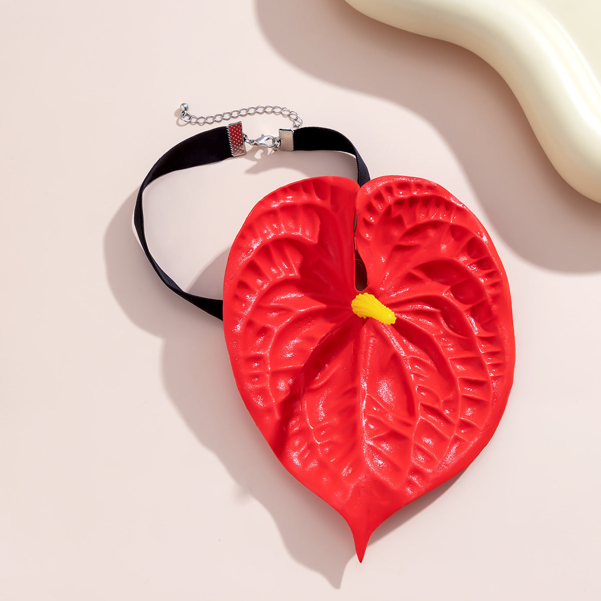 Flower Choker Fabric Flannel Handmade Collar Exaggerated Red Big Leaf Necklace