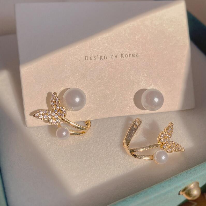Boucles d'oreilles en perles queue de poisson élégantes à la mode pour femmes pleines de diamants