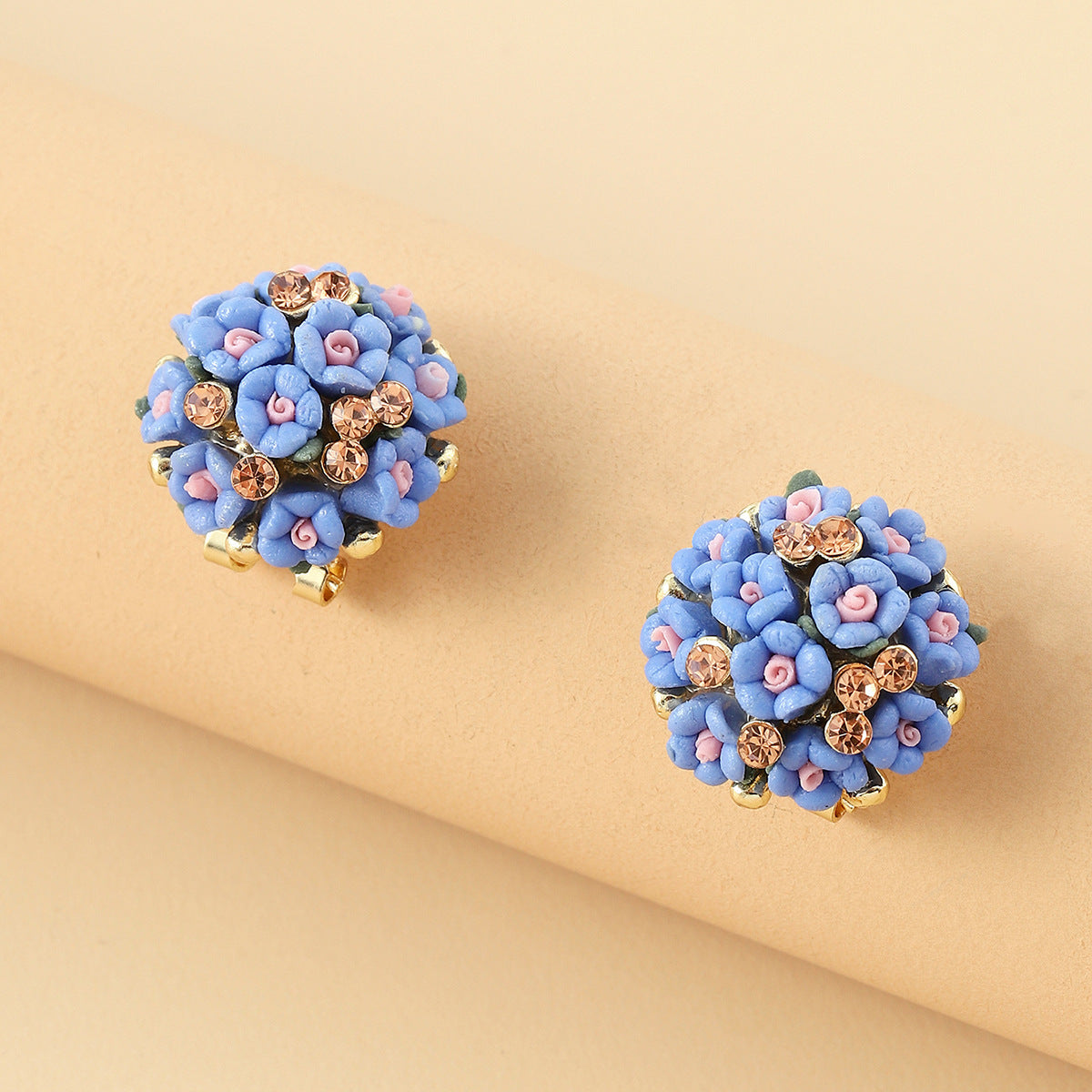 Romantic Ceramic Flower Rose Diamond Metal Alloy Earrings
