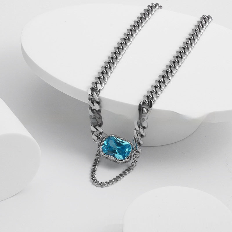 Persian Gulf Navy Blue Zircon With Diamond Chunky Necklace