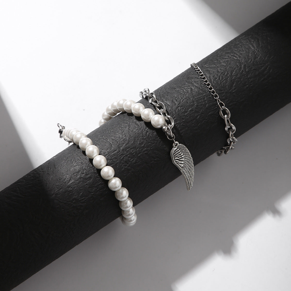 European Hip Hop Stainless Steel Pearl Stitching Necklace