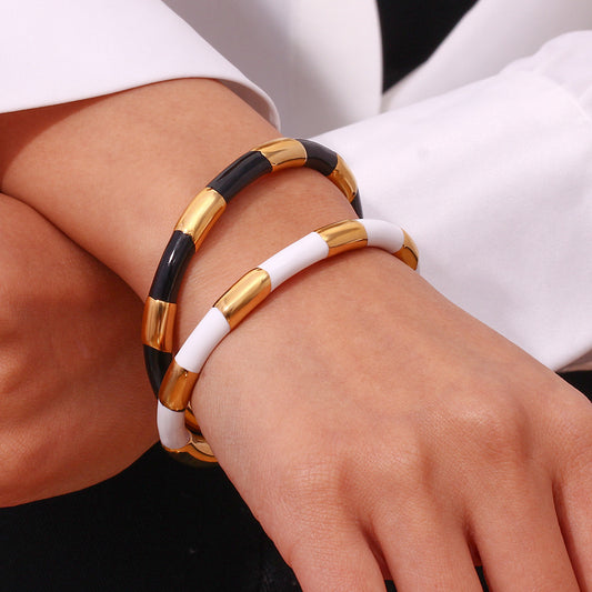 Women's Stainless Steel Open Solid Segmented Drip Bracelet