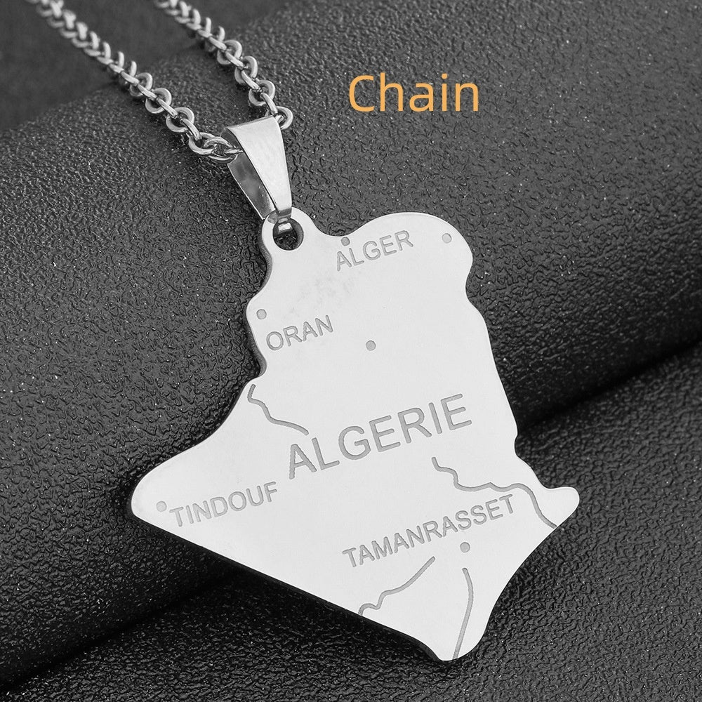 Pendentif carte d'algérie en acier inoxydable, Style ethnique, ornement tendance pour Couple