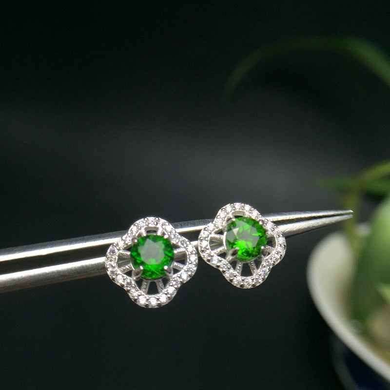 Boucles d'oreilles à tige en argent 925 avec émeraude diopside incrustée