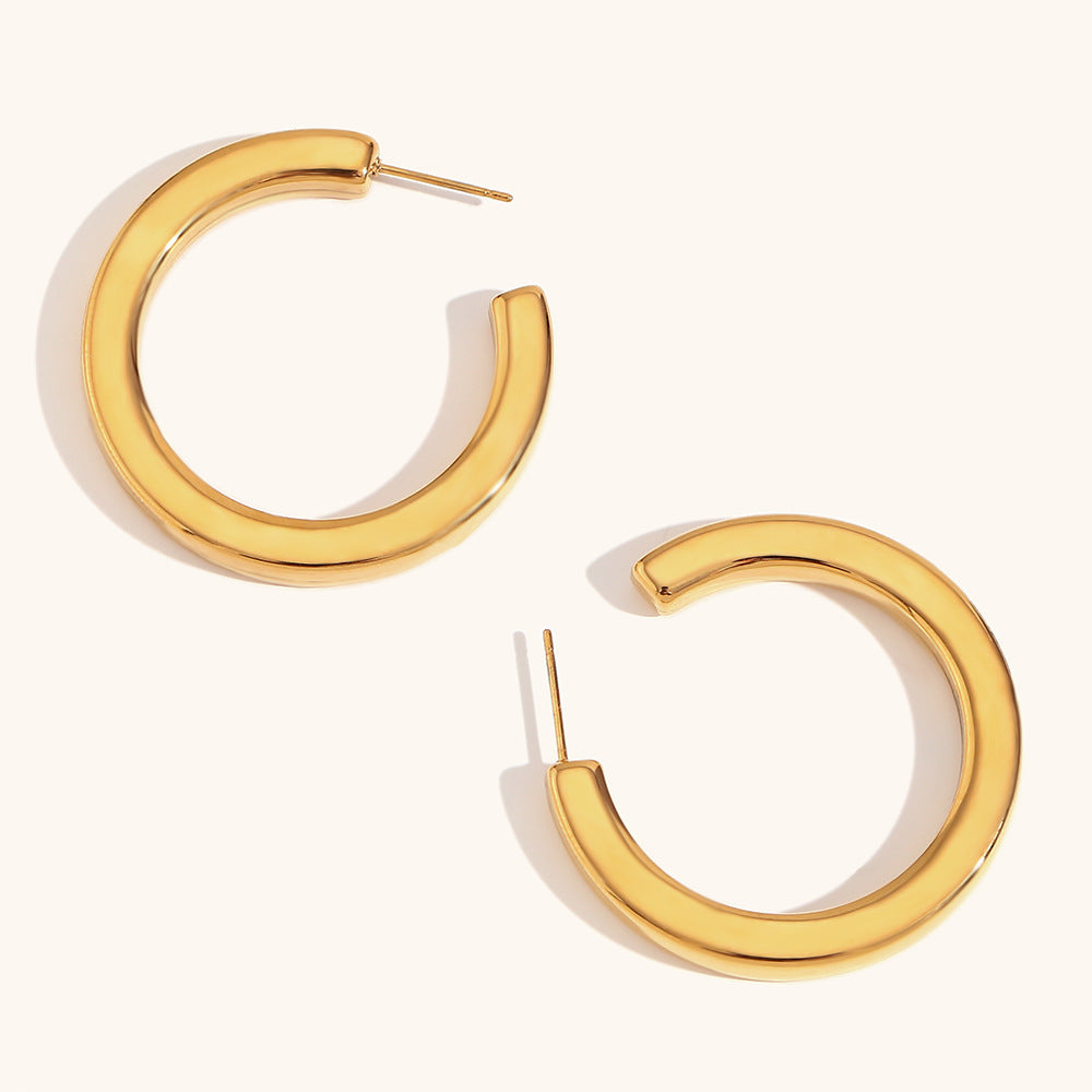 Boucle d'oreille creuse en forme de C, ligne carrée, en acier inoxydable, boucles d'oreilles de luxe polyvalentes de base