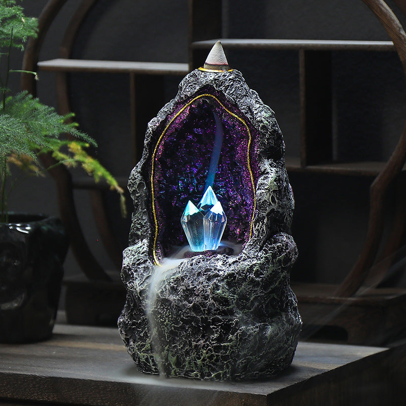Brûleur d'encens à reflux en résine créative, grotte en cristal, veilleuse Led, ornements créatifs