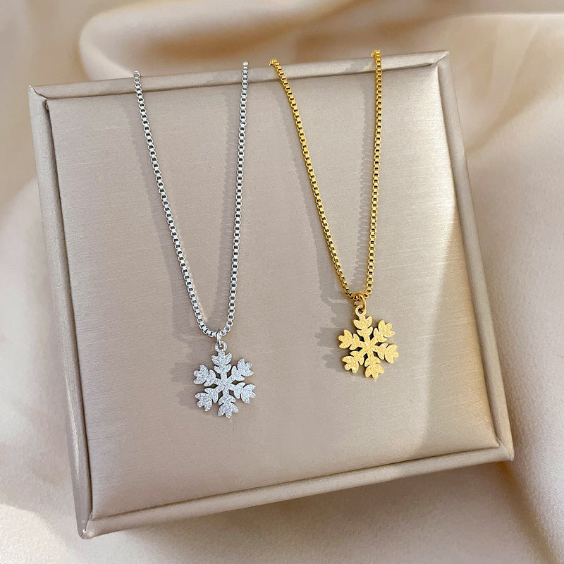 Collier minimaliste flottant en forme de flocon de neige pour femme, poêle en or véritable