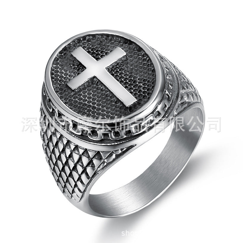 Titanium Steel Personality Vintage Cross Men's Ring