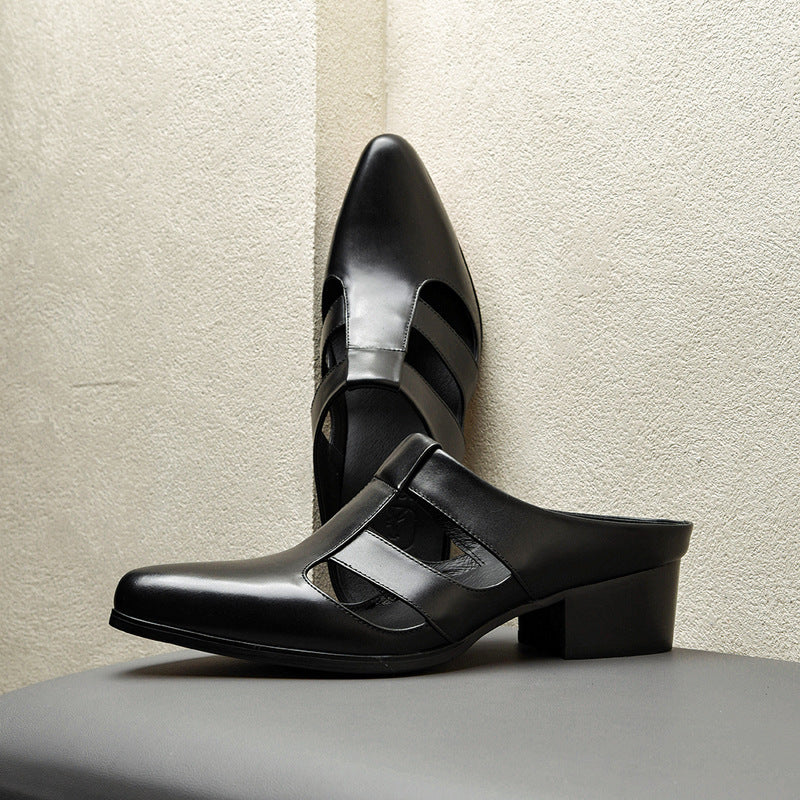 Ropa exterior de verano Zapatillas de cuero auténtico con punta estrecha Zapatillas de cuero con punta cerrada Hombres