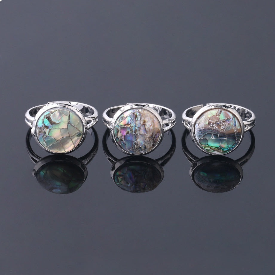Women's Shell Ornament Convex Adjustable Stitching Circular Section Ring